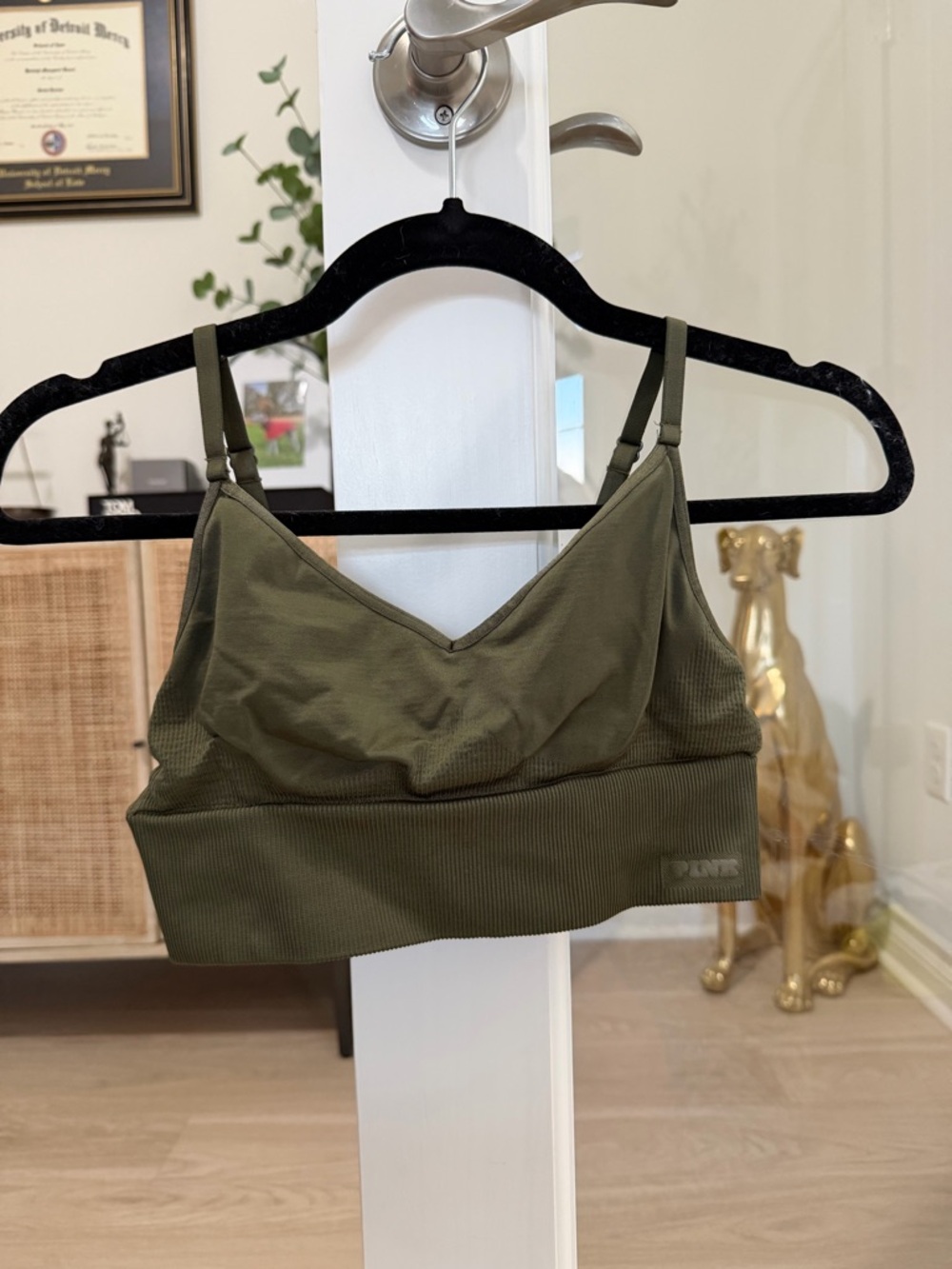 Victoria’s Secret PINK Olive Green Bralette - V-Neck Ribbed Comfort